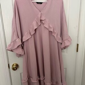 Pink Ruffled Midi Sundress with Flutter Sleeves